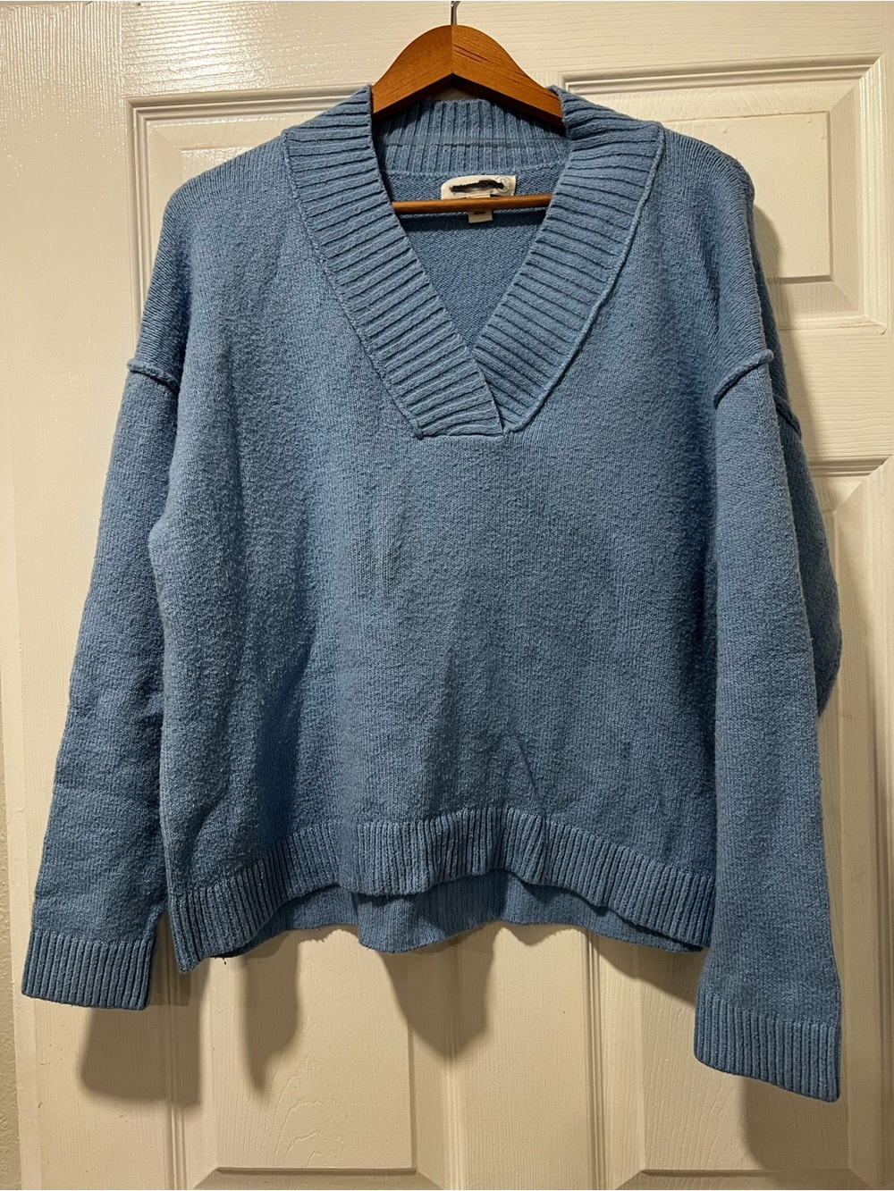 V-Neck Cozy Knit Sweater - Light Blue